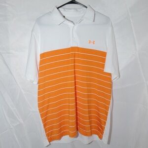Under Armour Heat Gear Golf Polo Performance Collared Neon Orange And White Mens